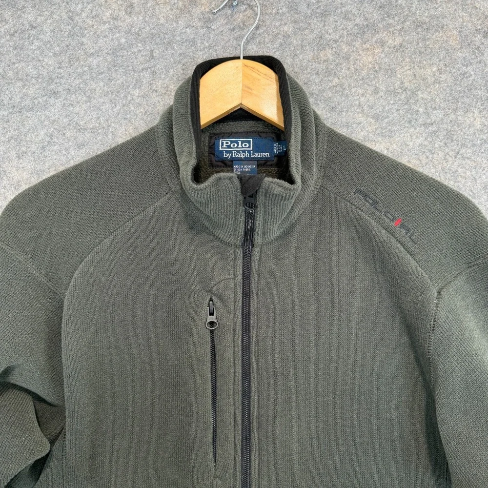Vintage Polo Ralph Lauren Fleece Jacket Mens Large Zip Pocket RL Dark Green Coat